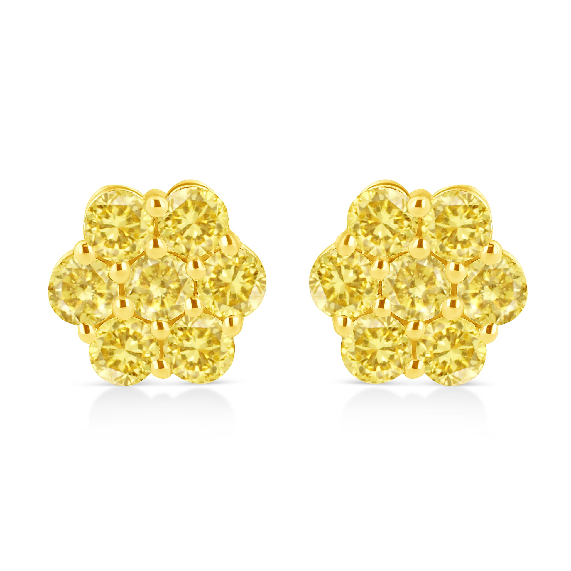 .925 Sterling Silver 1/4 Cttw Treated Yellow Diamond Floral Stud Earrings (Yellow Color, I1-I2 Clarity) Bids.com