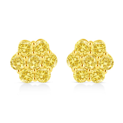 .925 Sterling Silver 1/4 Cttw Treated Yellow Diamond Floral Stud Earrings (Yellow Color, I1-I2 Clarity) Bids.com