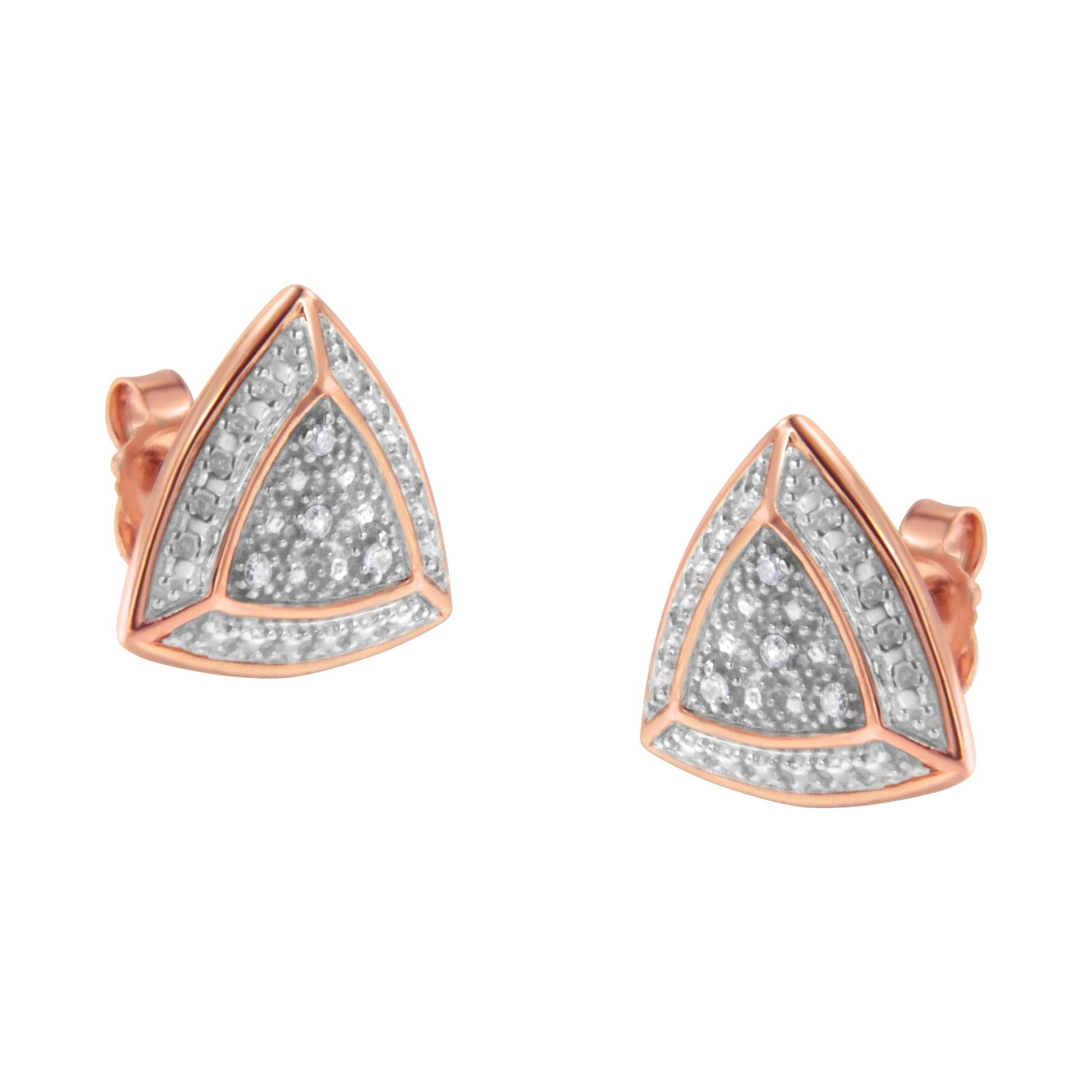 14K Rose Gold over .925 Sterling Silver Diamond-Accented Trillion Shaped 4-Stone Halo-Style Stud Earrings (H-I Color, I2-I3 Clarity) Bids.com