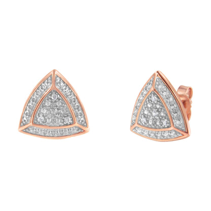 14K Rose Gold over .925 Sterling Silver Diamond-Accented Trillion Shaped 4-Stone Halo-Style Stud Earrings (H-I Color, I2-I3 Clarity) Bids.com