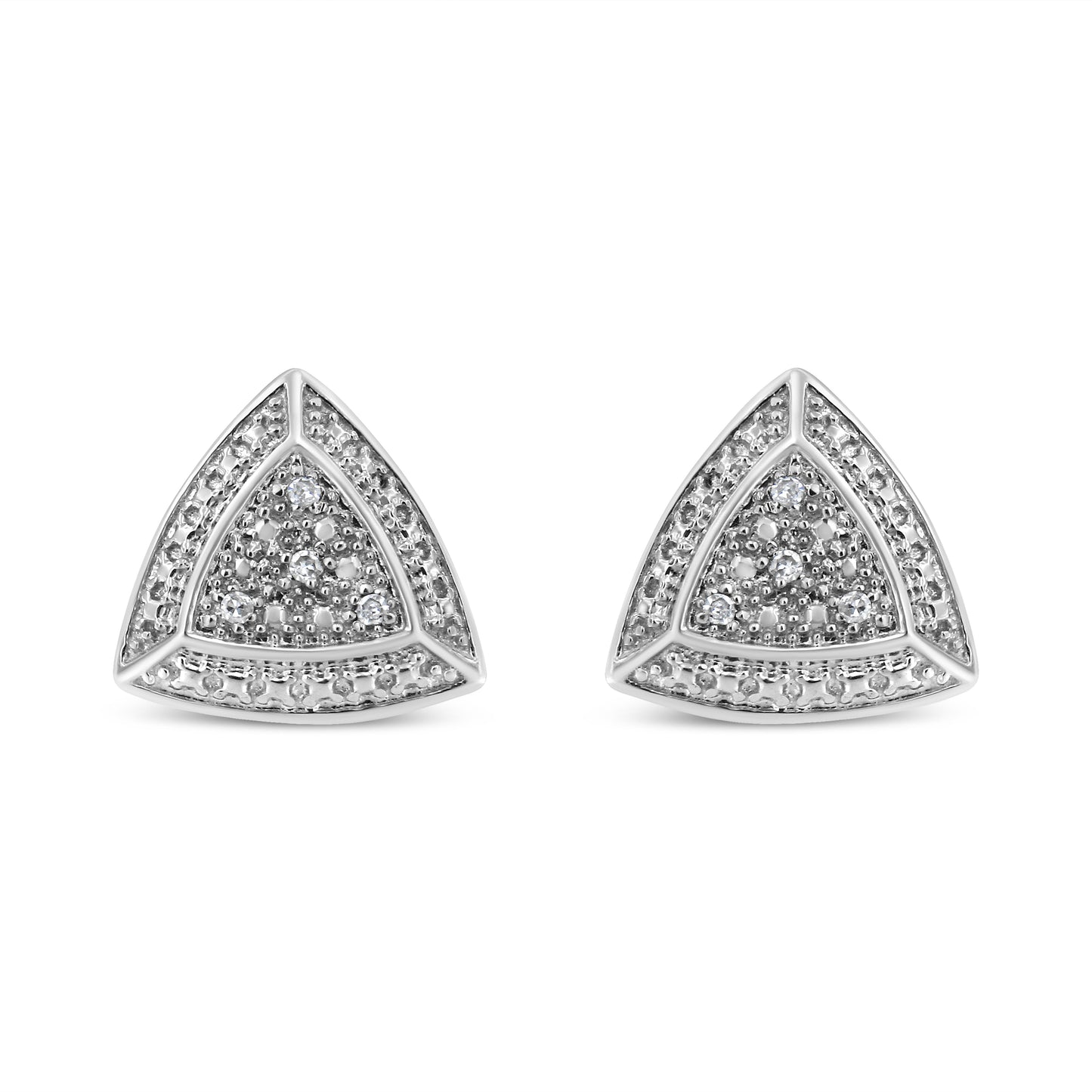.925 Sterling Silver Diamond-Accented Trillion Shaped 4-Stone Halo-Style Stud Earrings (H-I Color, I2-I3 Clarity) Bids.com