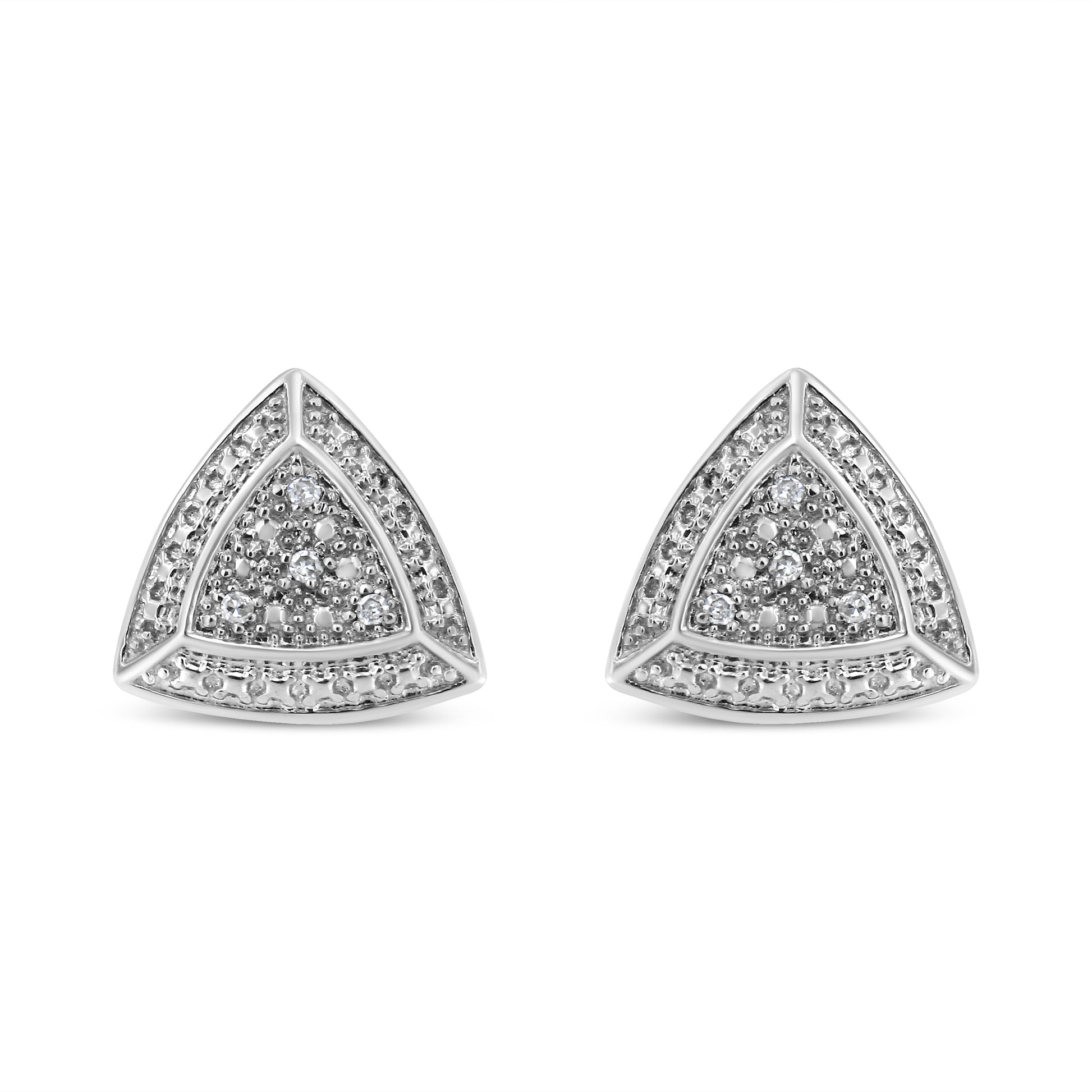 .925 Sterling Silver Diamond-Accented Trillion Shaped 4-Stone Halo-Style Stud Earrings (H-I Color, I2-I3 Clarity) Bids.com