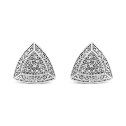 .925 Sterling Silver Diamond-Accented Trillion Shaped 4-Stone Halo-Style Stud Earrings (H-I Color, I2-I3 Clarity) Bids.com