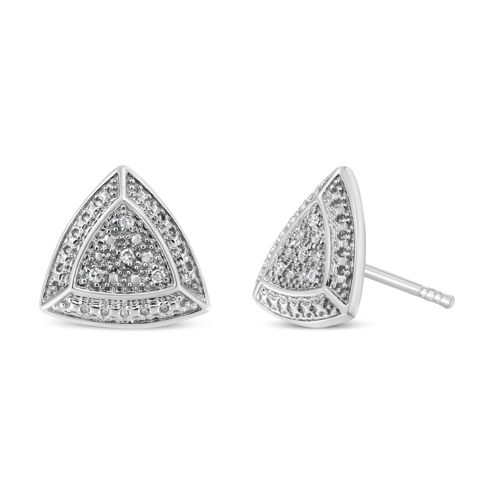 .925 Sterling Silver Diamond-Accented Trillion Shaped 4-Stone Halo-Style Stud Earrings (H-I Color, I2-I3 Clarity) Bids.com