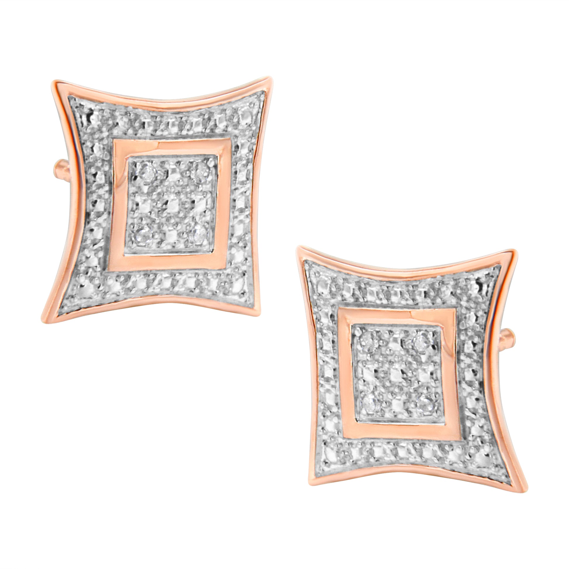 .925 Sterling Silver Diamond Accented 4-Stone Four Pointed Star Shaped Halo-Style Stud Earrings (H-I Color, I2-I3 Clarity) Bids.com