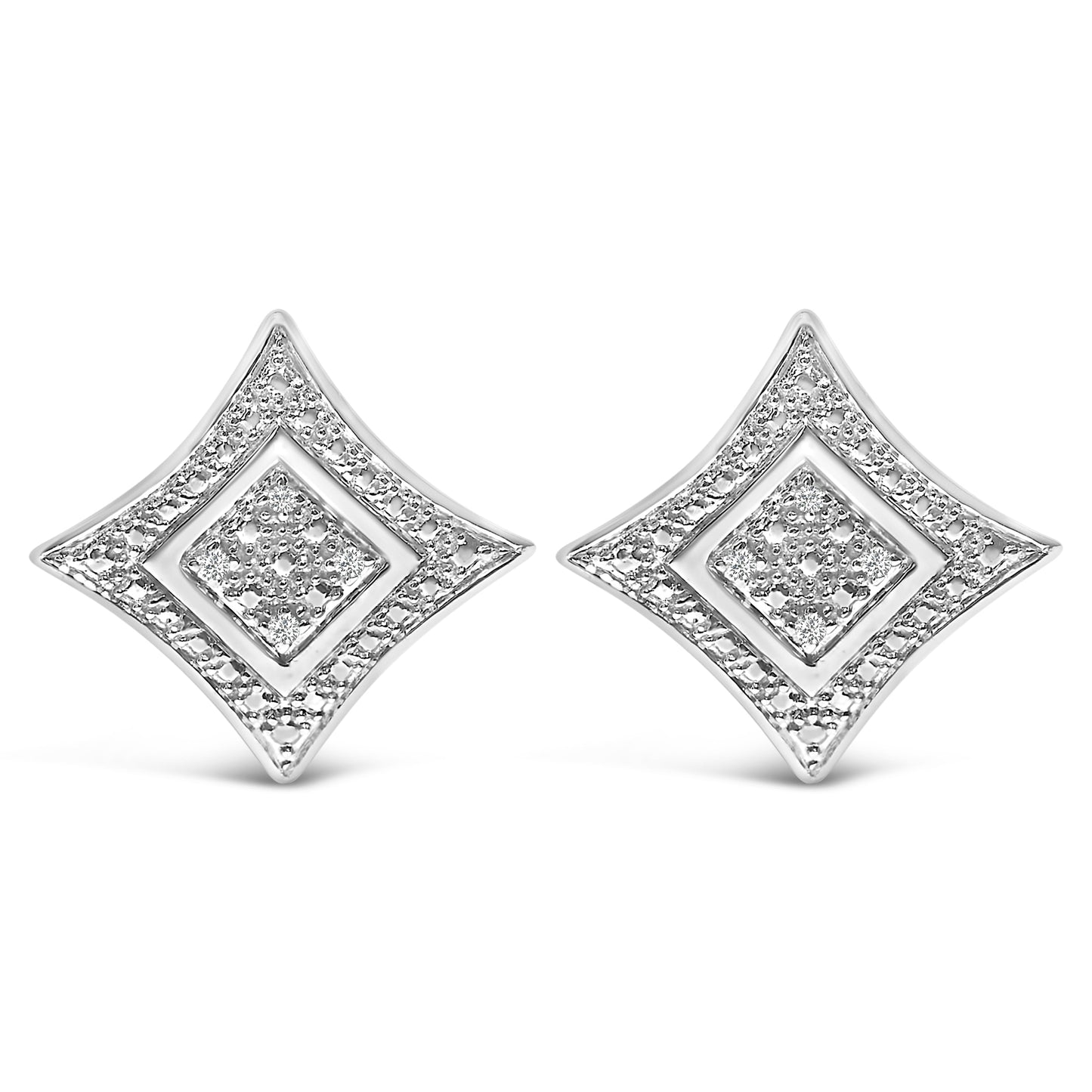.925 Sterling Silver Diamond Accented 4-Stone Four Pointed Star Shaped Halo-Style Stud Earrings (H-I Color, I2-I3 Clarity) Bids.com