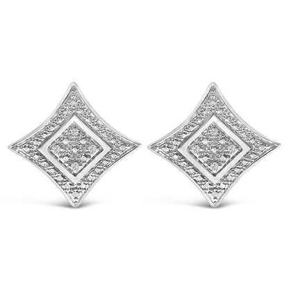 .925 Sterling Silver Diamond Accented 4-Stone Four Pointed Star Shaped Halo-Style Stud Earrings (H-I Color, I2-I3 Clarity) Bids.com