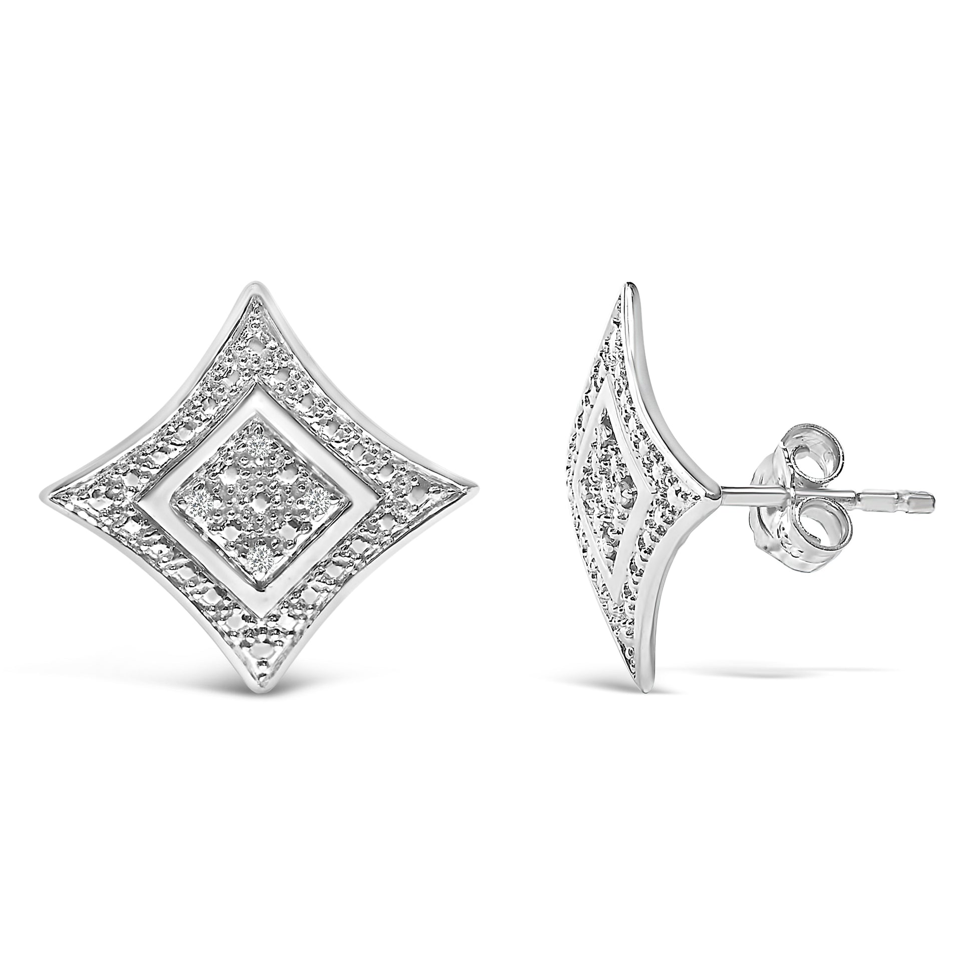 .925 Sterling Silver Diamond Accented 4-Stone Four Pointed Star Shaped Halo-Style Stud Earrings (H-I Color, I2-I3 Clarity) Bids.com