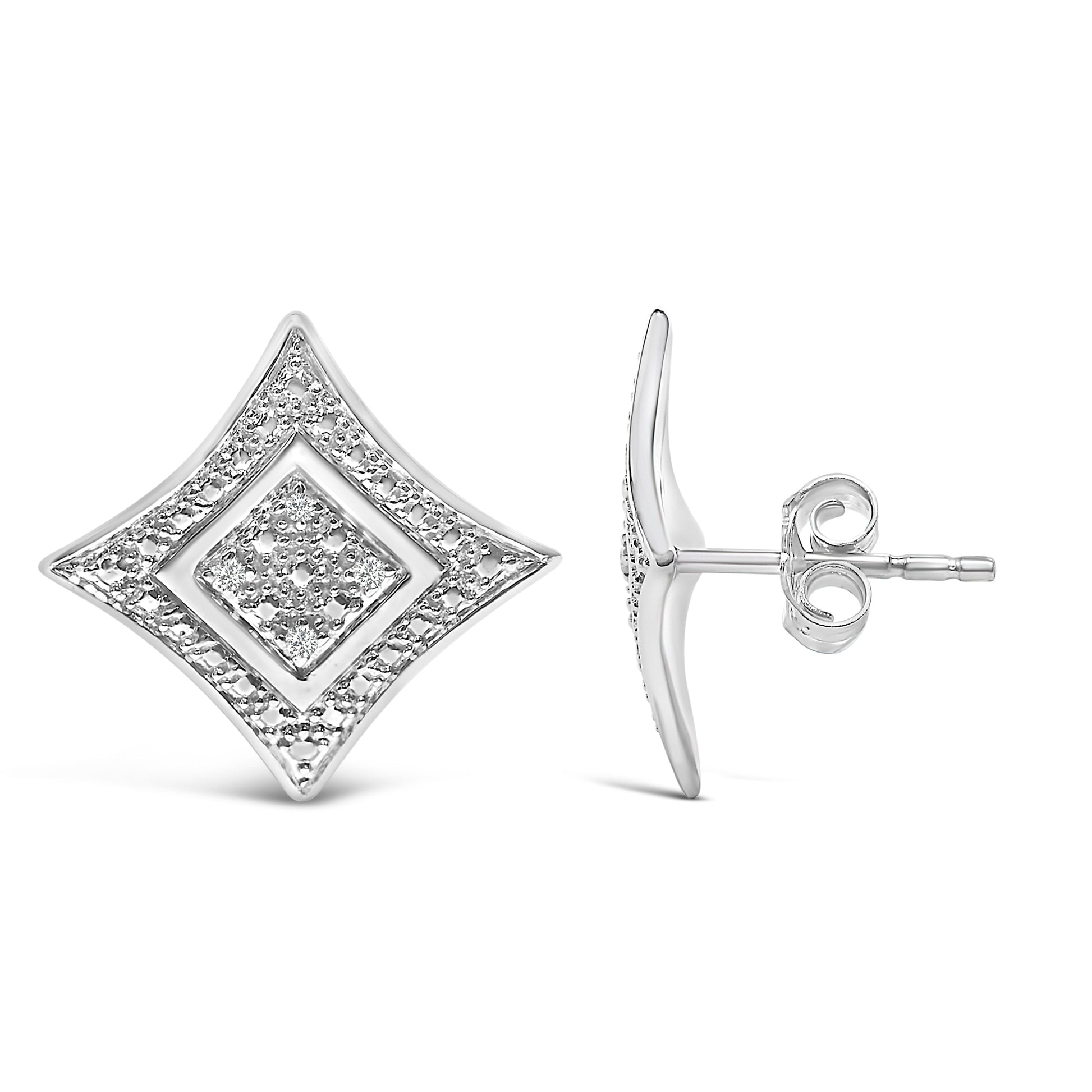 .925 Sterling Silver Diamond Accented 4-Stone Four Pointed Star Shaped Halo-Style Stud Earrings (H-I Color, I2-I3 Clarity) Bids.com