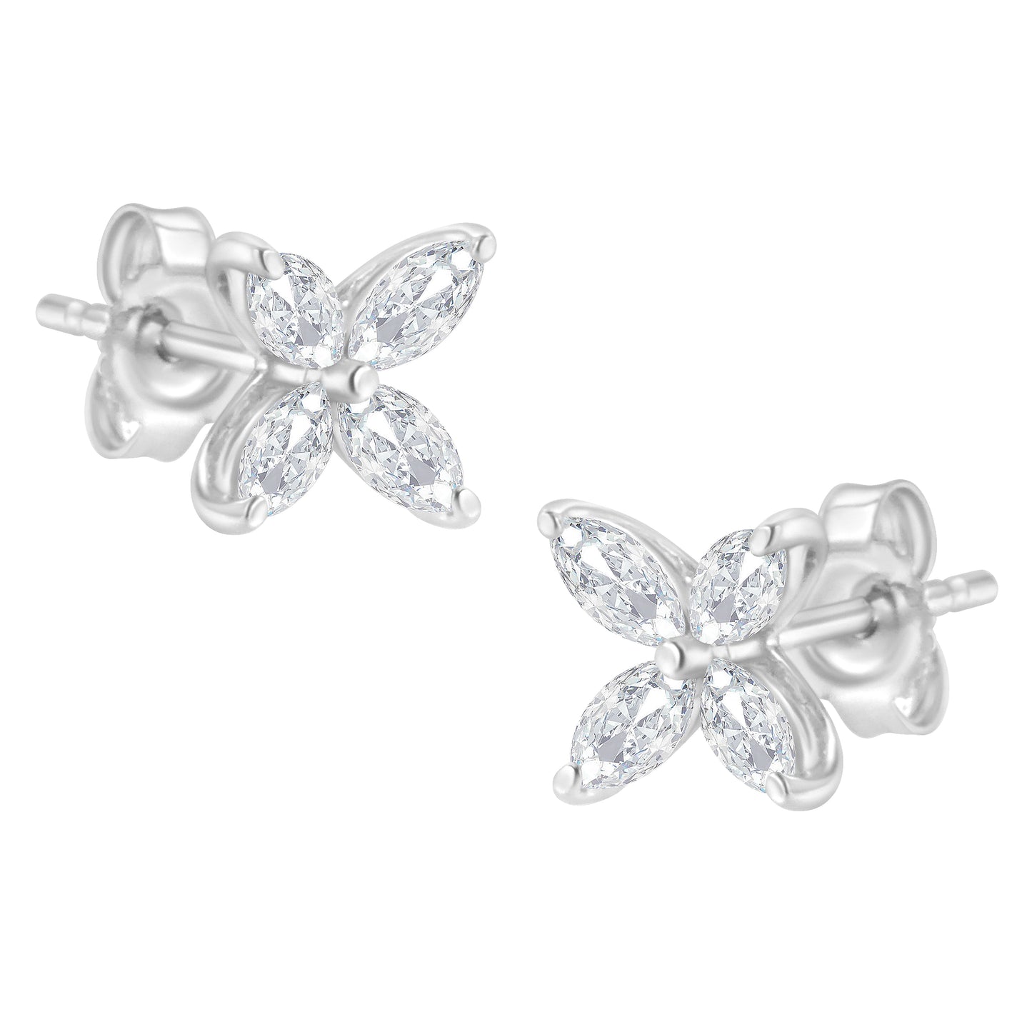 14K White Gold 1/2 Cttw Marquise Diamond 8 Stone Floral Leaf Stud Earrings (H-I Color, SI1-SI2 Clarity) Bids.com