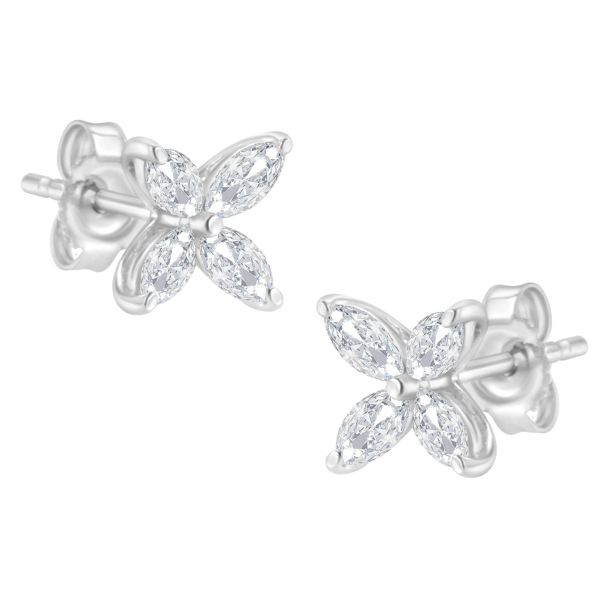 14K White Gold 1/2 Cttw Marquise Diamond 8 Stone Floral Leaf Stud Earrings (H-I Color, SI1-SI2 Clarity) Bids.com
