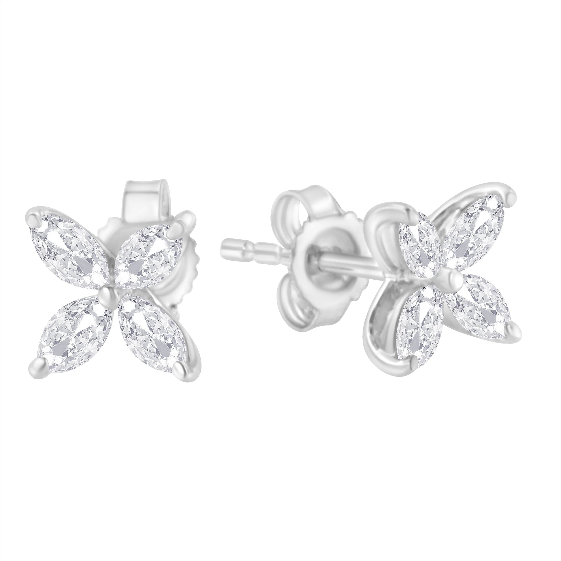 14K White Gold 1/2 Cttw Marquise Diamond 8 Stone Floral Leaf Stud Earrings (H-I Color, SI1-SI2 Clarity) Bids.com