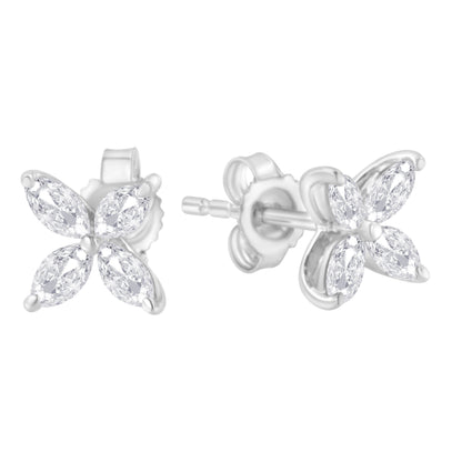 14K White Gold 1/2 Cttw Marquise Diamond 8 Stone Floral Leaf Stud Earrings (H-I Color, SI1-SI2 Clarity) Bids.com