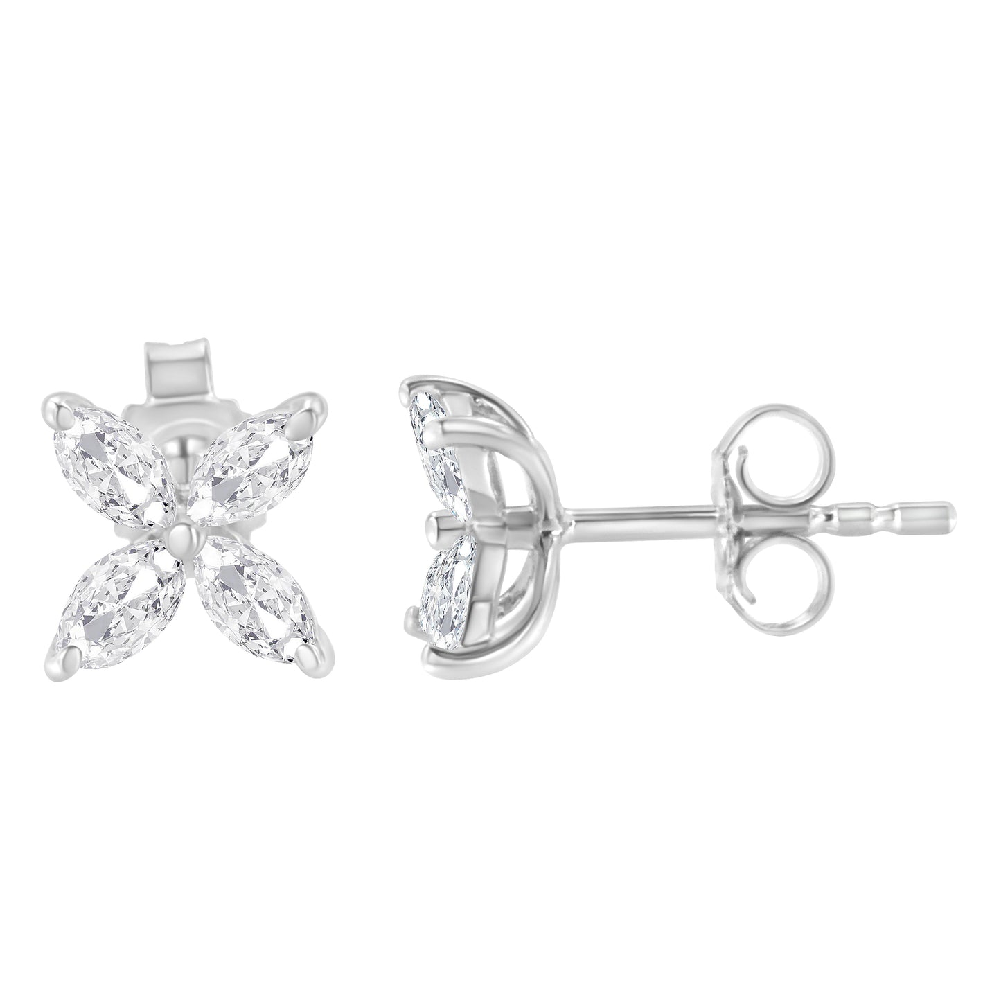 14K White Gold 1/2 Cttw Marquise Diamond 8 Stone Floral Leaf Stud Earrings (H-I Color, SI1-SI2 Clarity) Bids.com