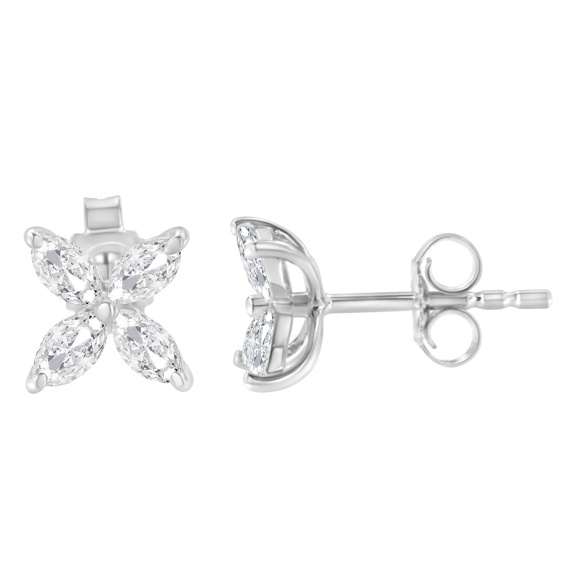 14K White Gold 1/2 Cttw Marquise Diamond 8 Stone Floral Leaf Stud Earrings (H-I Color, SI1-SI2 Clarity) Bids.com