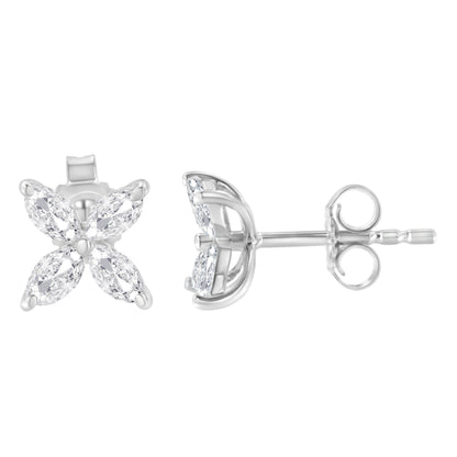 14K White Gold 1/2 Cttw Marquise Diamond 8 Stone Floral Leaf Stud Earrings (H-I Color, SI1-SI2 Clarity) Bids.com