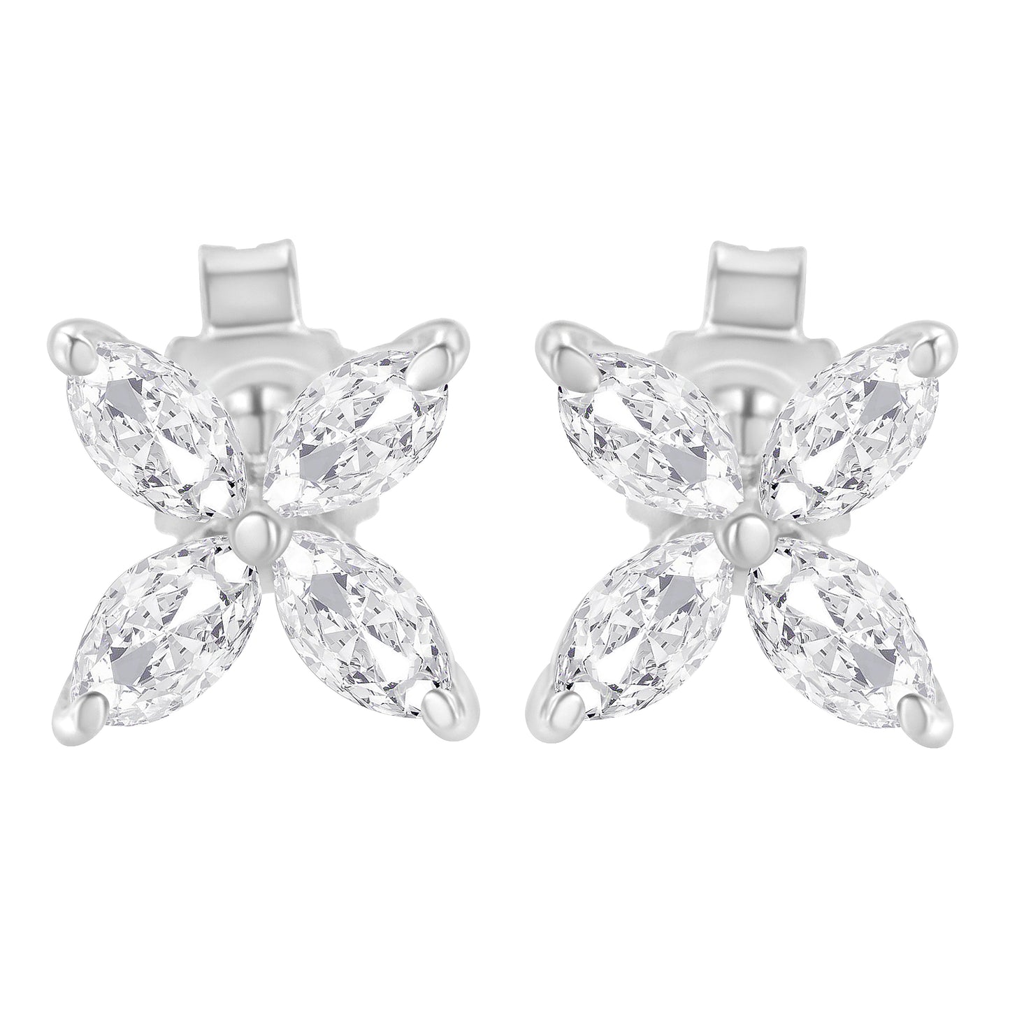 14K White Gold 1/2 Cttw Marquise Diamond 8 Stone Floral Leaf Stud Earrings (H-I Color, SI1-SI2 Clarity) Bids.com