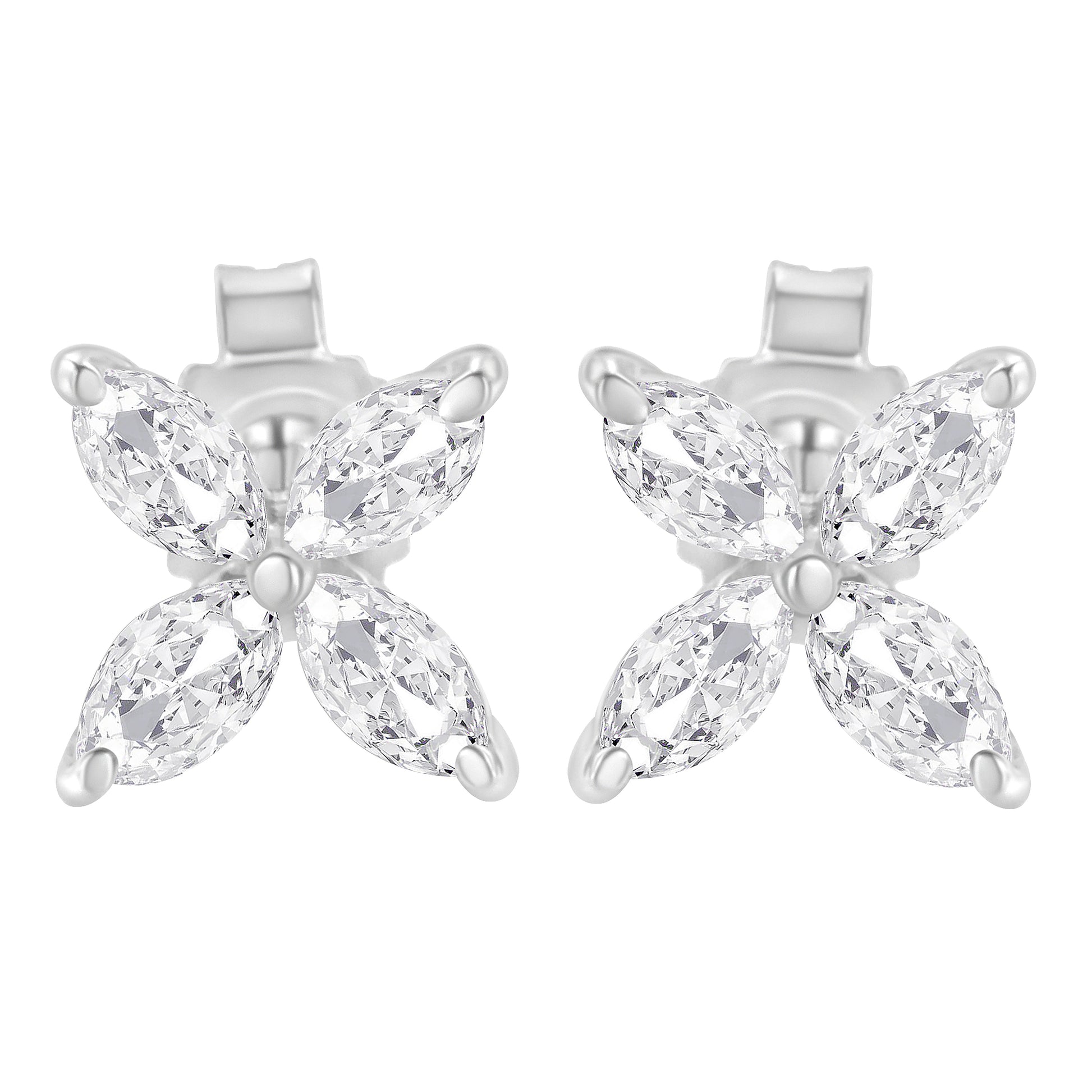 14K White Gold 1/2 Cttw Marquise Diamond 8 Stone Floral Leaf Stud Earrings (H-I Color, SI1-SI2 Clarity) Bids.com