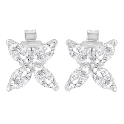 14K White Gold 1/2 Cttw Marquise Diamond 8 Stone Floral Leaf Stud Earrings (H-I Color, SI1-SI2 Clarity) Bids.com