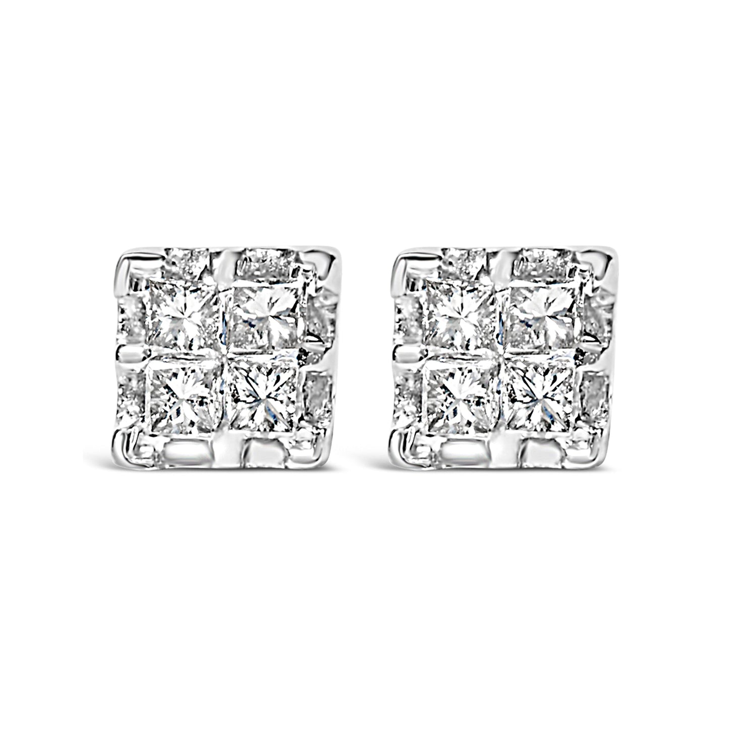 10k Yellow Gold Princess Diamond Quad Stud Earrings (1/4 cttw, J-K Color, I2-I3 Clarity) Bids.com