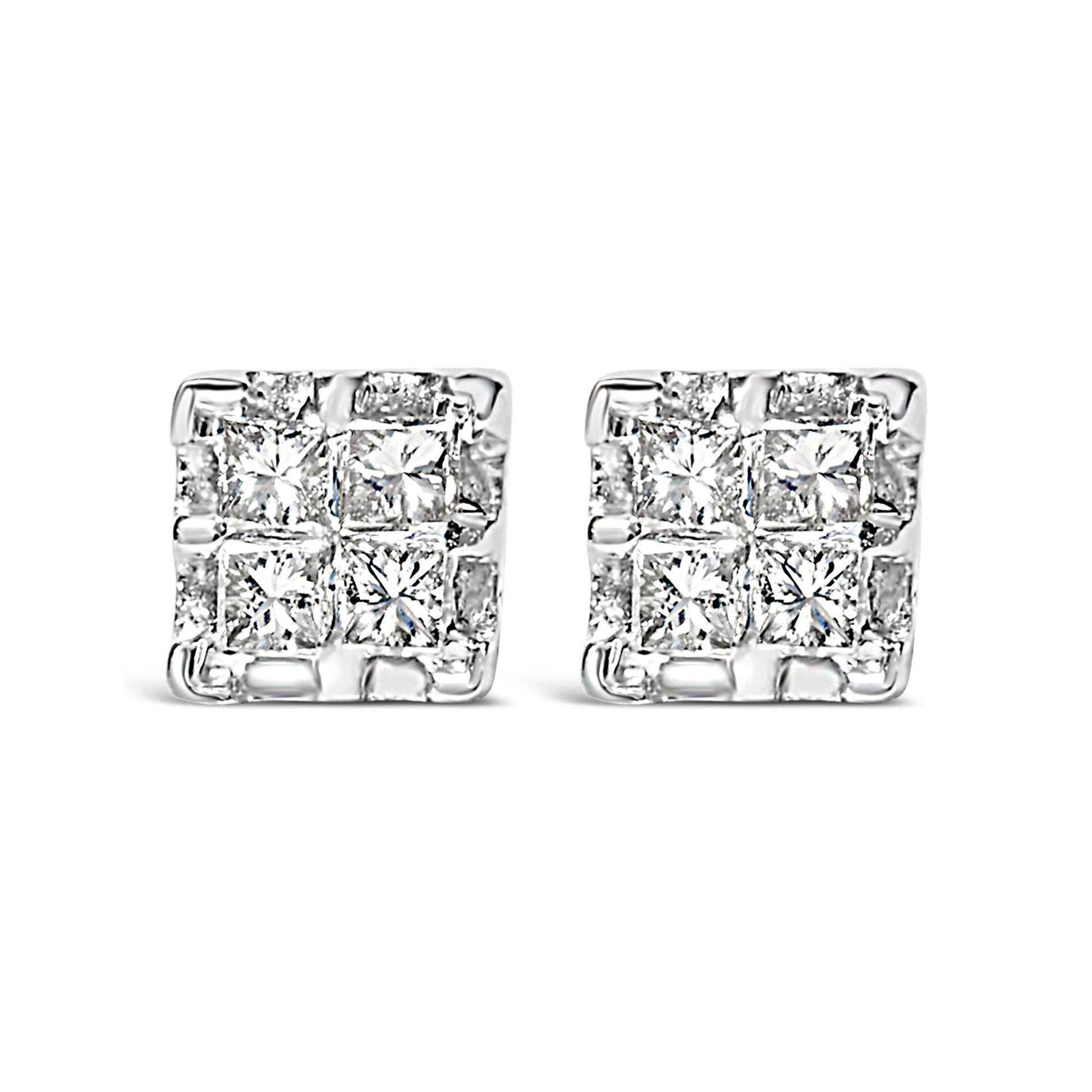 10k Yellow Gold Princess Diamond Quad Stud Earrings (1/4 cttw, J-K Color, I2-I3 Clarity) Bids.com