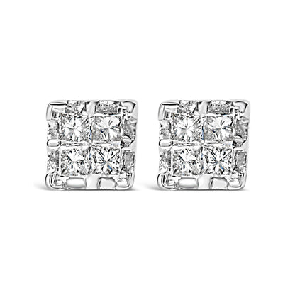 10k Yellow Gold Princess Diamond Quad Stud Earrings (1/4 cttw, J-K Color, I2-I3 Clarity) Bids.com