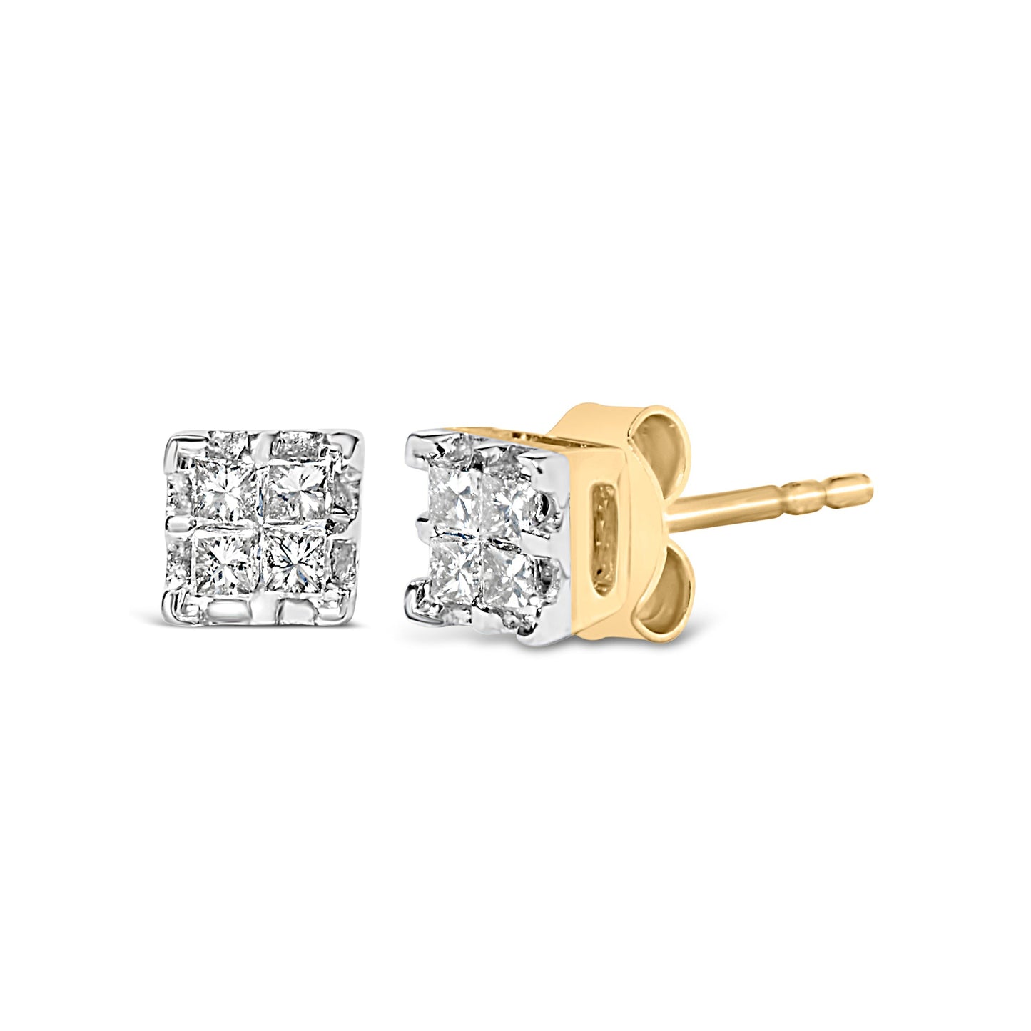 10k Yellow Gold Princess Diamond Quad Stud Earrings (1/4 cttw, J-K Color, I2-I3 Clarity) Bids.com