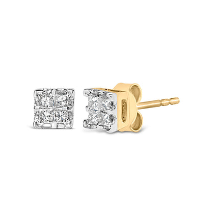 10k Yellow Gold Princess Diamond Quad Stud Earrings (1/4 cttw, J-K Color, I2-I3 Clarity) Bids.com