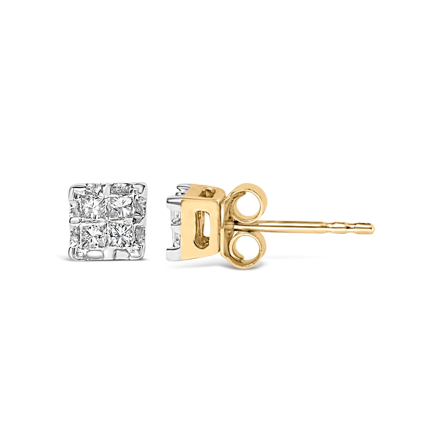 10k Yellow Gold Princess Diamond Quad Stud Earrings (1/4 cttw, J-K Color, I2-I3 Clarity) Bids.com