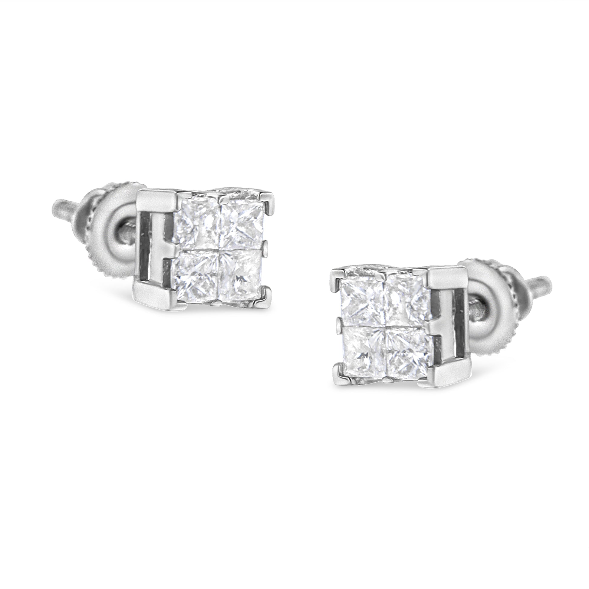 10K White Gold 3/4 Cttw Invisible Set Princess-Cut Diamond Composite Square Stud Earrings (H-I Color, SI2-I1 Clarity) Bids.com