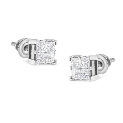 10K White Gold 3/4 Cttw Invisible Set Princess-Cut Diamond Composite Square Stud Earrings (H-I Color, SI2-I1 Clarity) Bids.com