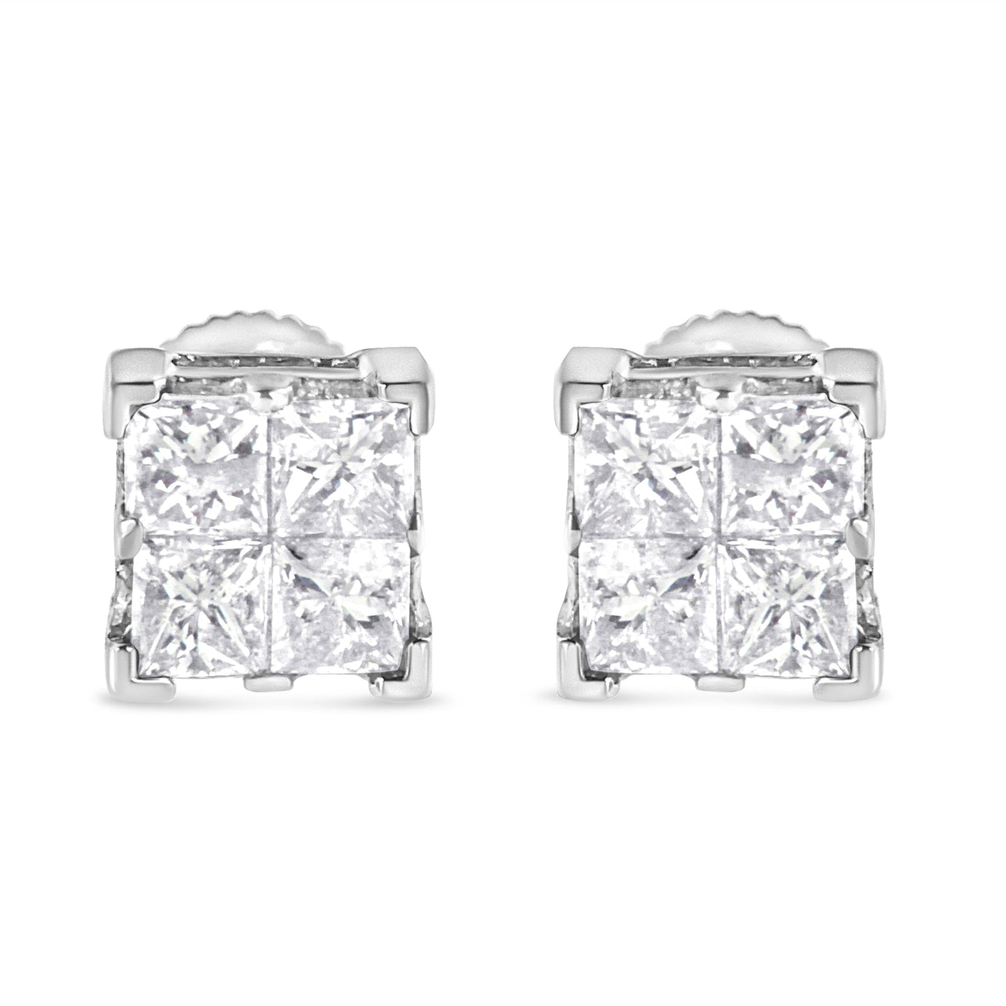 10K White Gold 3/4 Cttw Invisible Set Princess-Cut Diamond Composite Square Stud Earrings (H-I Color, SI2-I1 Clarity) Bids.com
