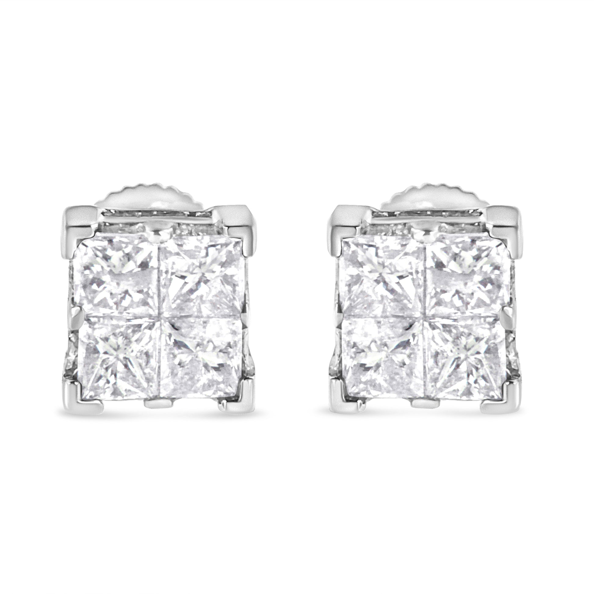 10K White Gold 3/4 Cttw Invisible Set Princess-Cut Diamond Composite Square Stud Earrings (H-I Color, SI2-I1 Clarity) Bids.com