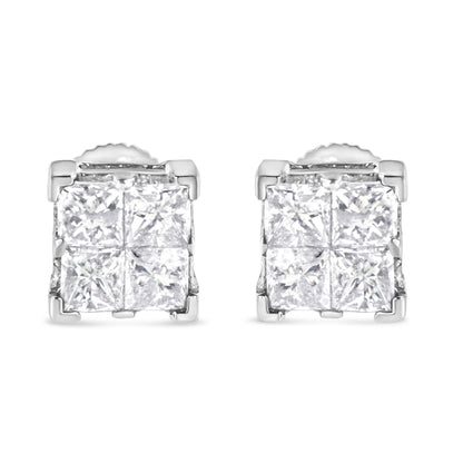 10K White Gold 3/4 Cttw Invisible Set Princess-Cut Diamond Composite Square Stud Earrings (H-I Color, SI2-I1 Clarity) Bids.com