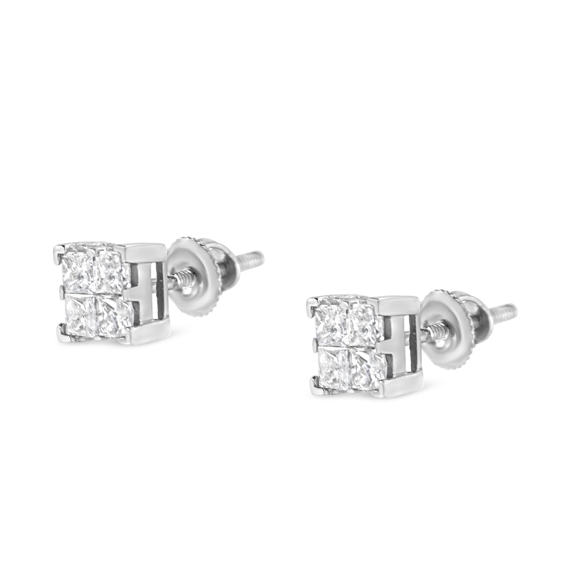10K White Gold 3/4 Cttw Invisible Set Princess-Cut Diamond Composite Square Stud Earrings (H-I Color, SI2-I1 Clarity) Bids.com