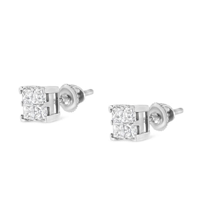 10K White Gold 3/4 Cttw Invisible Set Princess-Cut Diamond Composite Square Stud Earrings (H-I Color, SI2-I1 Clarity) Bids.com