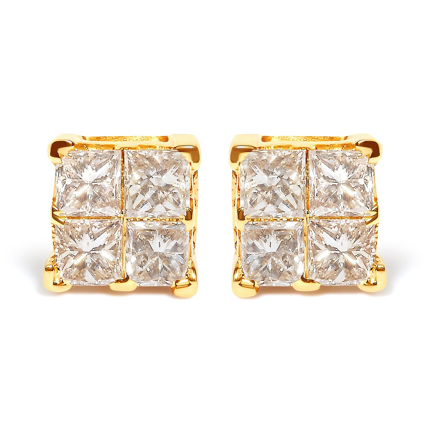 10K Yellow Gold 3/4 Cttw Invisible Set Princess-Cut Diamond Composite Square Stud Earrings (I-J Color, I2-I3 Clarity) Bids.com