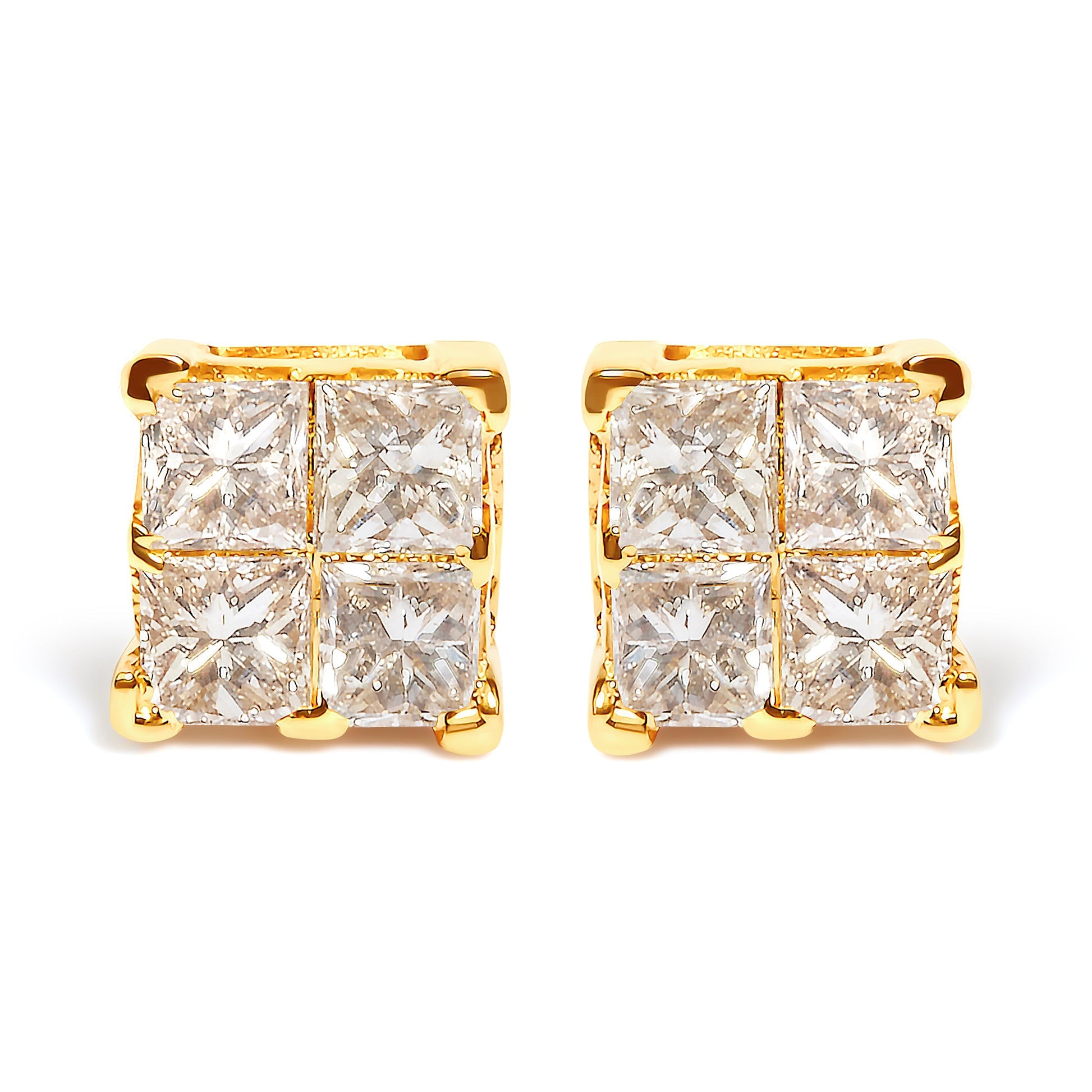 10K Yellow Gold 3/4 Cttw Invisible Set Princess-Cut Diamond Composite Square Stud Earrings (I-J Color, I2-I3 Clarity) Bids.com