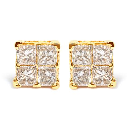 10K Yellow Gold 3/4 Cttw Invisible Set Princess-Cut Diamond Composite Square Stud Earrings (I-J Color, I2-I3 Clarity) Bids.com