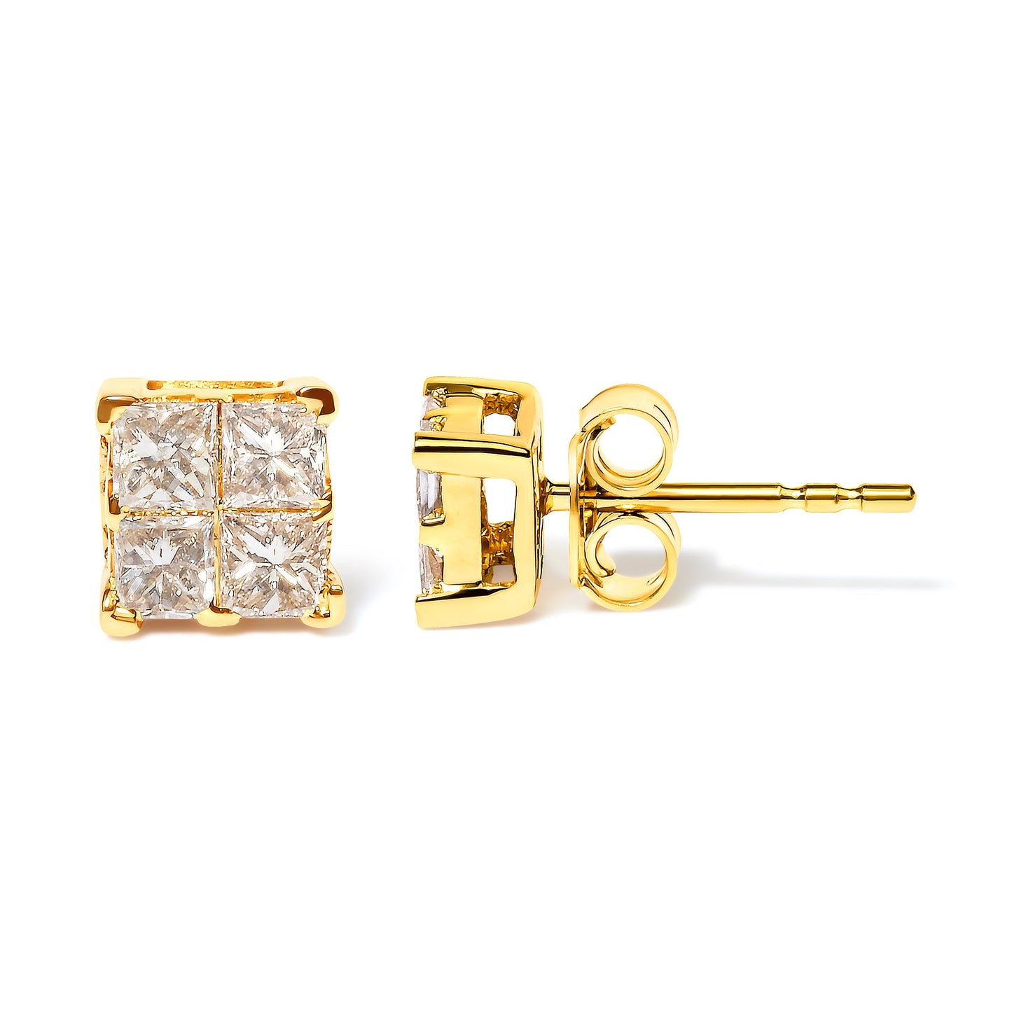 10K Yellow Gold 3/4 Cttw Invisible Set Princess-Cut Diamond Composite Square Stud Earrings (I-J Color, I2-I3 Clarity) Bids.com