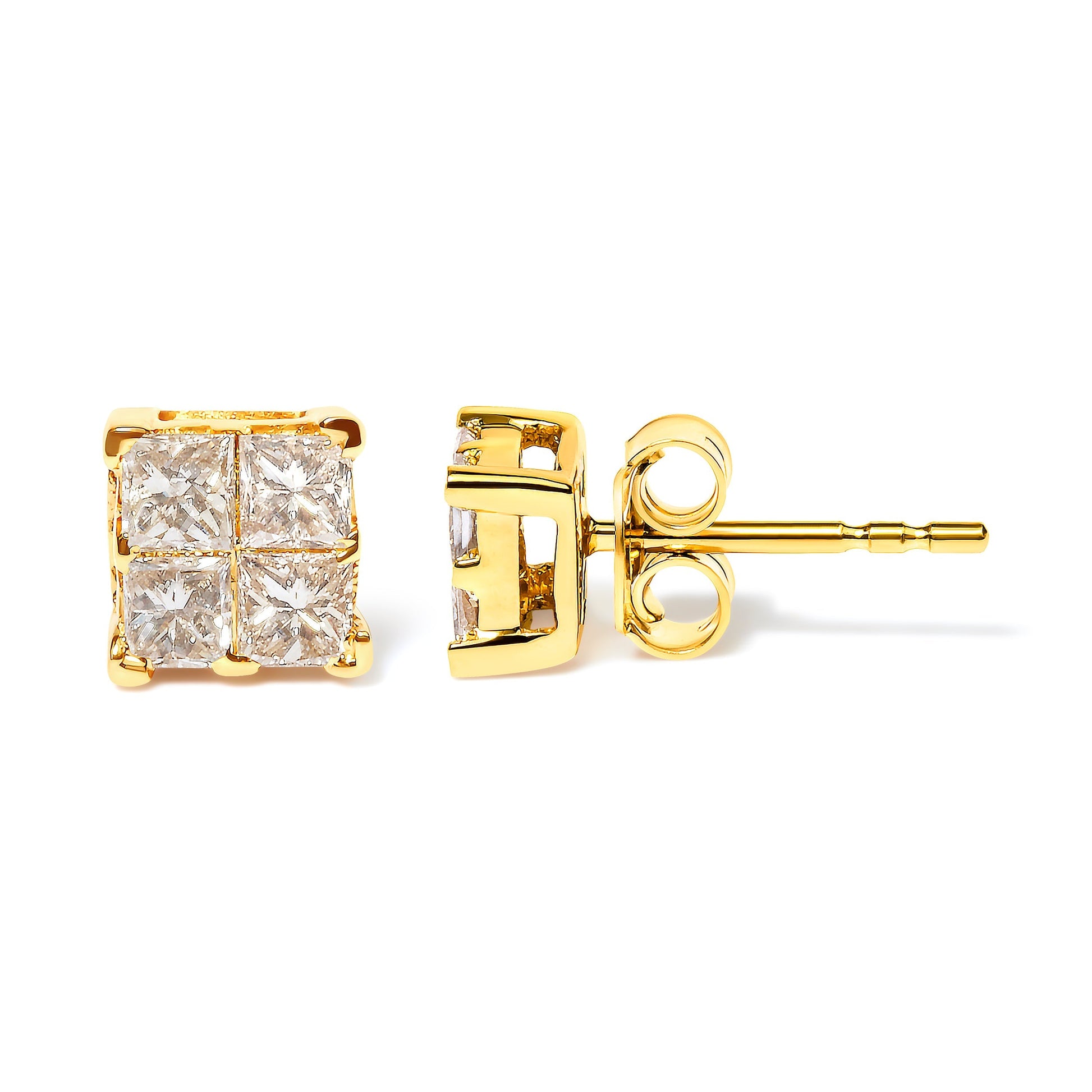 10K Yellow Gold 3/4 Cttw Invisible Set Princess-Cut Diamond Composite Square Stud Earrings (I-J Color, I2-I3 Clarity) Bids.com