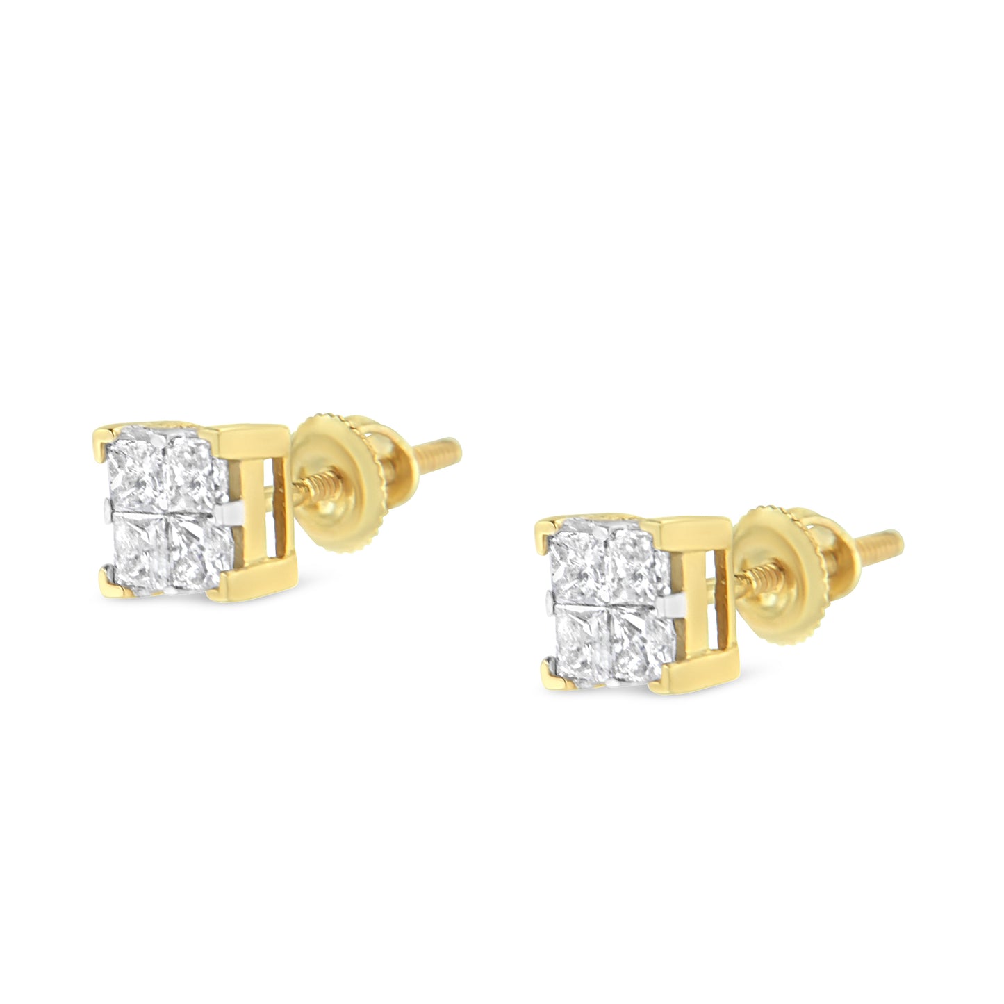 10K Yellow Gold 3/4 Cttw Invisible Set Princess-Cut Diamond Composite Square Stud Earrings (I-J Color, I2-I3 Clarity) Bids.com