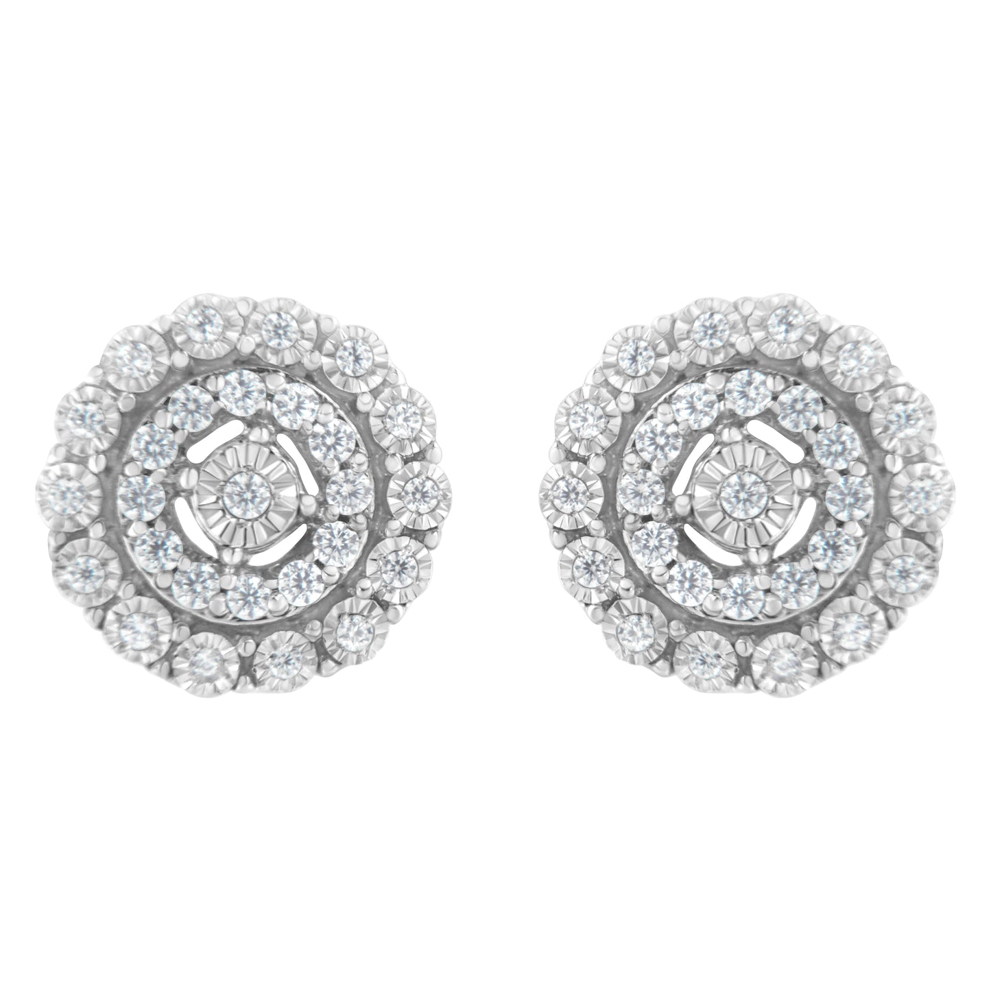 10KT White Gold 1/2 cttw Double Halo Brilliant Round-Cut Diamond Stud Earrings (I-J Clarity, I2-I3 Color) Bids.com