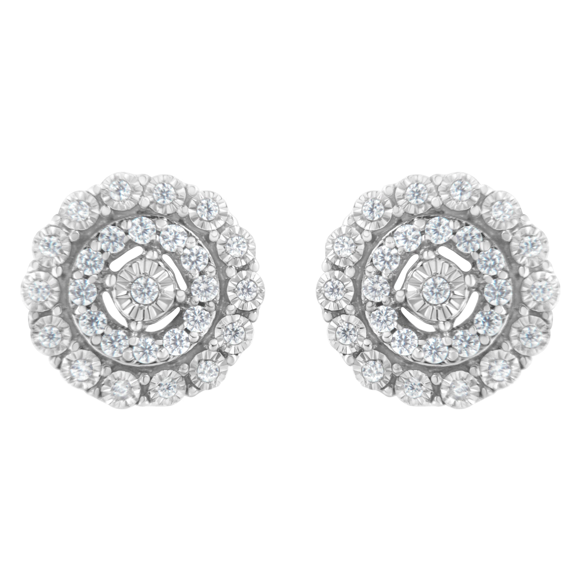 10KT White Gold 1/2 cttw Double Halo Brilliant Round-Cut Diamond Stud Earrings (I-J Clarity, I2-I3 Color) Bids.com
