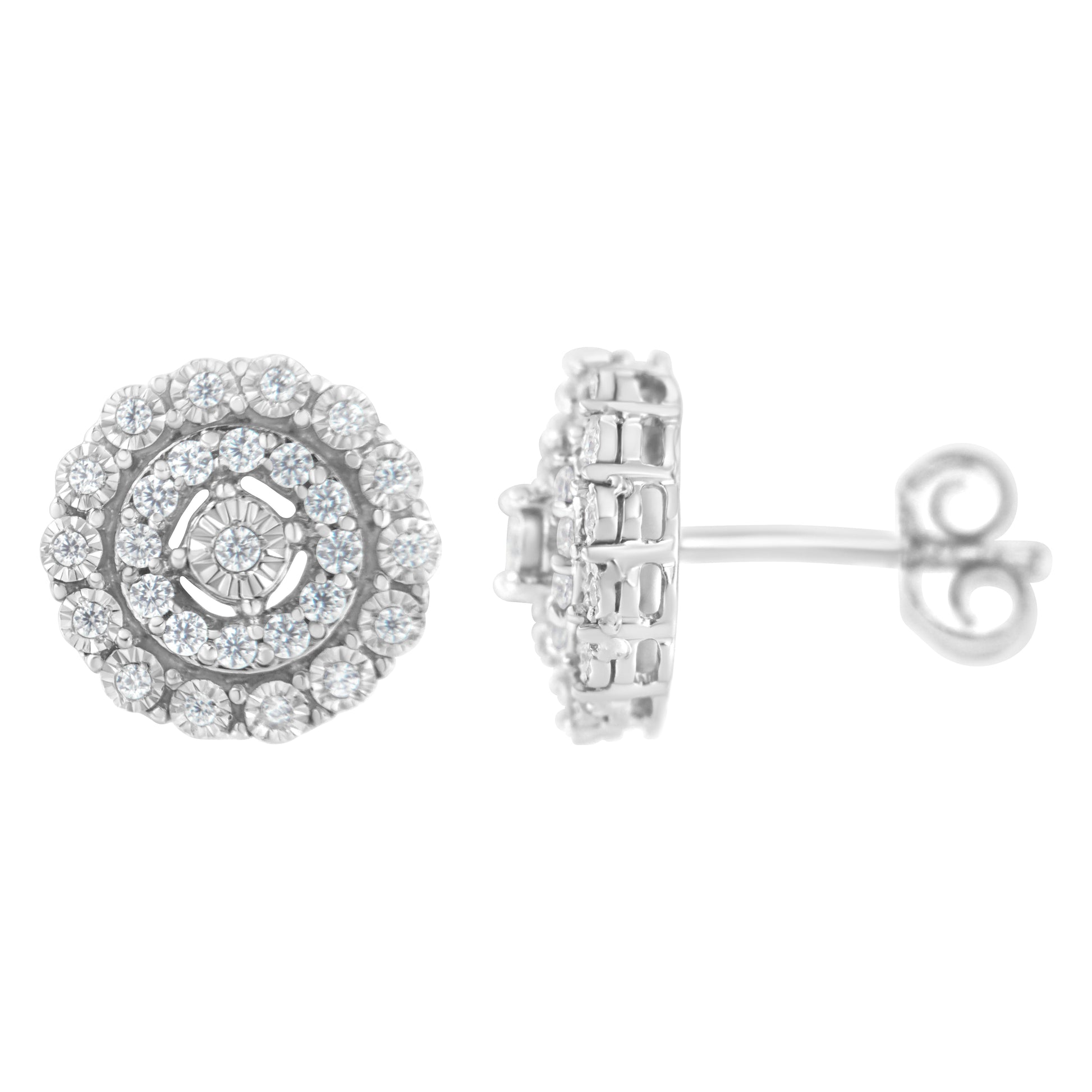 10KT White Gold 1/2 cttw Double Halo Brilliant Round-Cut Diamond Stud Earrings (I-J Clarity, I2-I3 Color) Bids.com