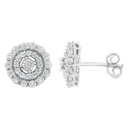 10KT White Gold 1/2 cttw Double Halo Brilliant Round-Cut Diamond Stud Earrings (I-J Clarity, I2-I3 Color) Bids.com