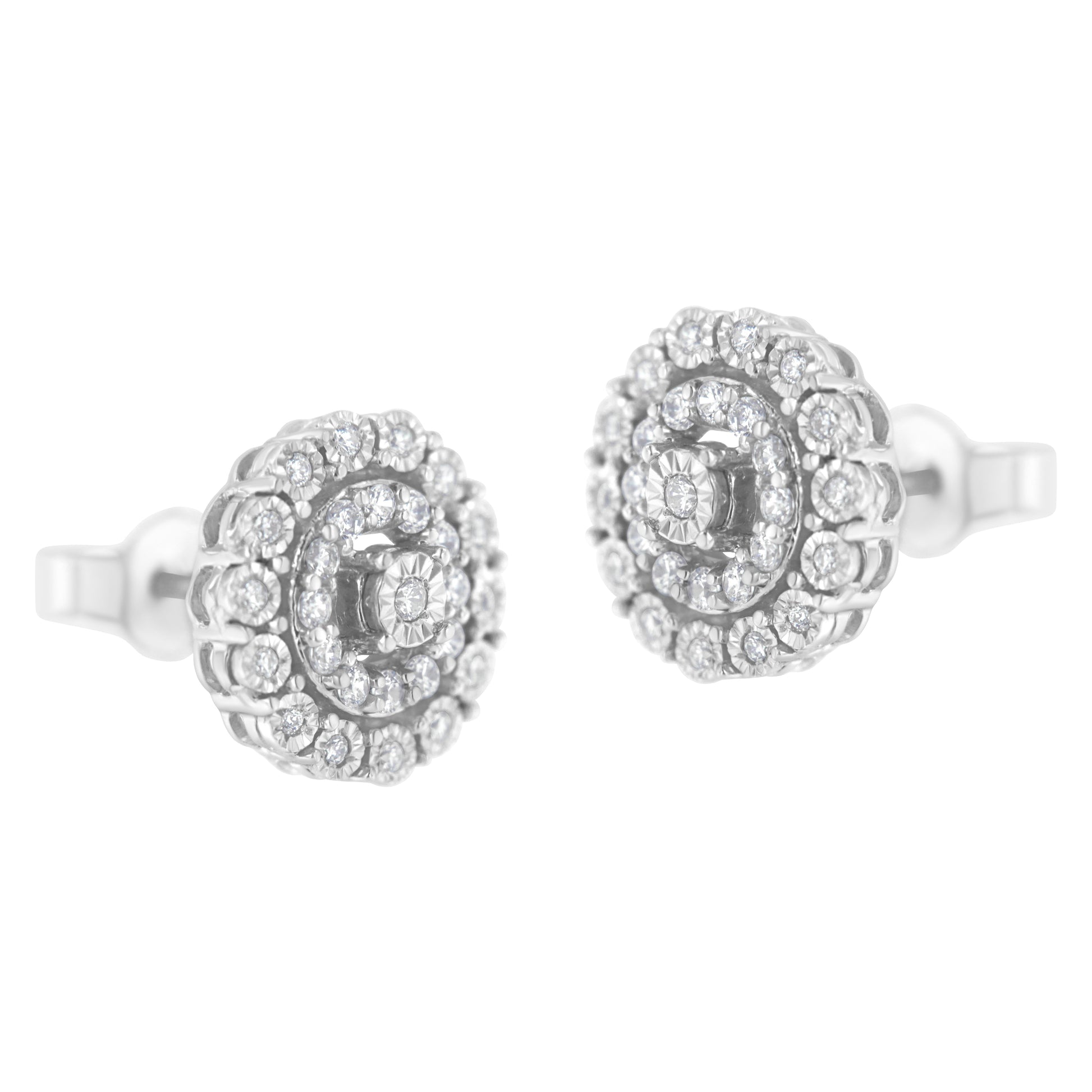 10KT White Gold 1/2 cttw Double Halo Brilliant Round-Cut Diamond Stud Earrings (I-J Clarity, I2-I3 Color) Bids.com