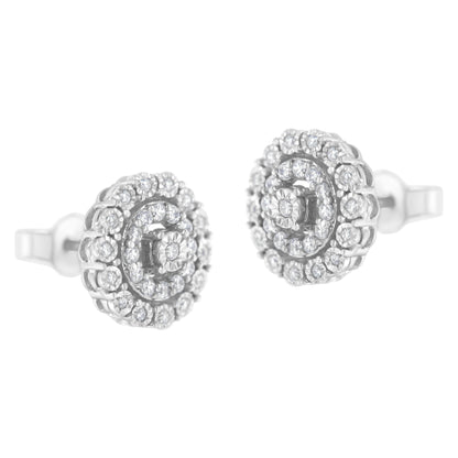 10KT White Gold 1/2 cttw Double Halo Brilliant Round-Cut Diamond Stud Earrings (I-J Clarity, I2-I3 Color) Bids.com