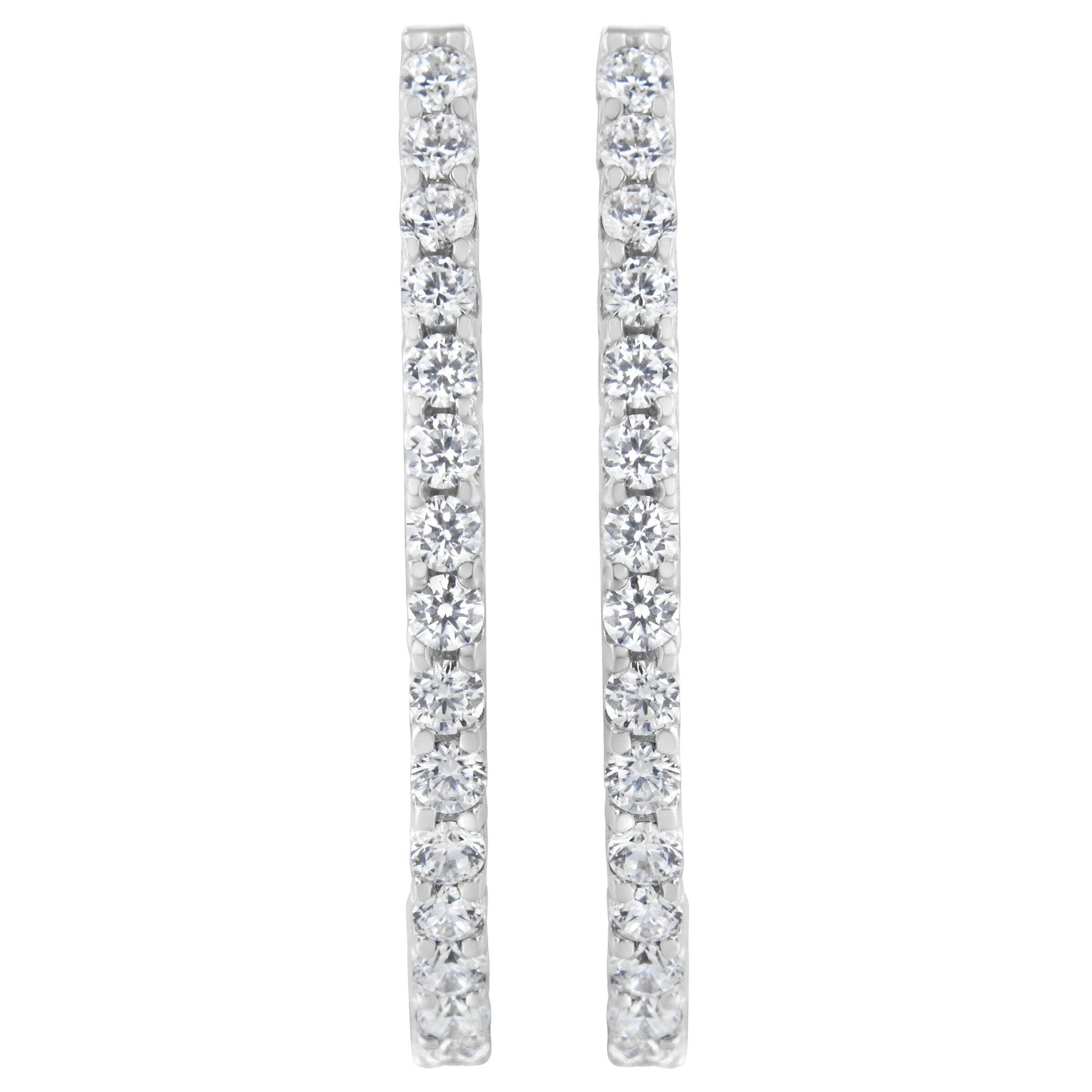 14K White Gold 2.0 Cttw Round Brilliant Cut Diamond Oblong Hinged Leverback Hoop Earrings (I-J Color, I1-I2 Clarity) Bids.com
