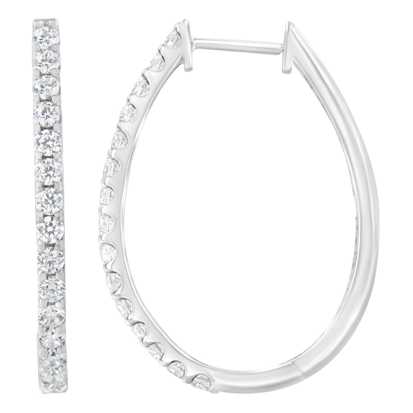 14K White Gold 2.0 Cttw Round Brilliant Cut Diamond Oblong Hinged Leverback Hoop Earrings (I-J Color, I1-I2 Clarity) Bids.com
